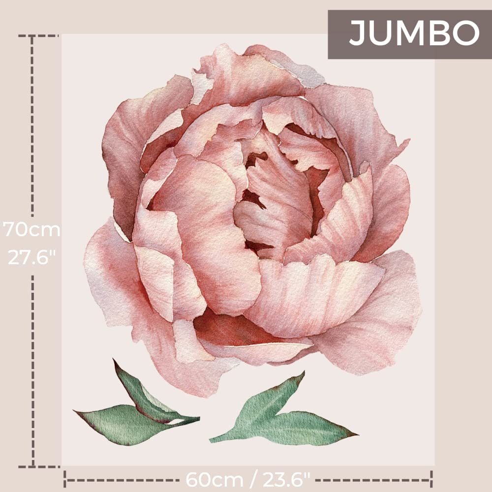 Wonder Space Jumbo Peony Watercolor Wall Decals - Large Size Peonies Flowers Leaves Room Wall Stickers - Scandinavian Design - Beige/White - Matte Opaque Version - Image 4