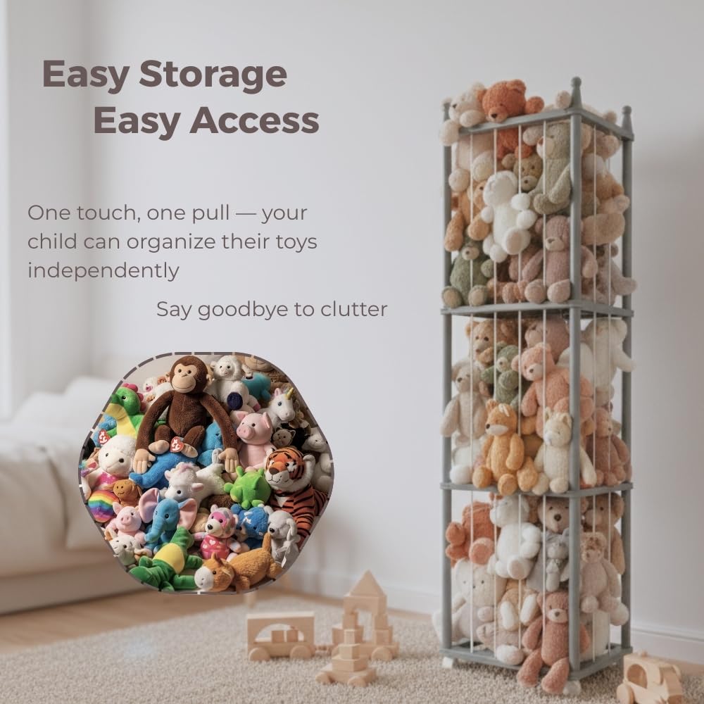 Wonder Space Wooden Stuffed Animal Storage Rack with Wheels, 54" Tall Toy Organizer for Kids Room, Safe & Eco-Friendly Plush Holder Shelf for Toddlers & Babies - Image 3
