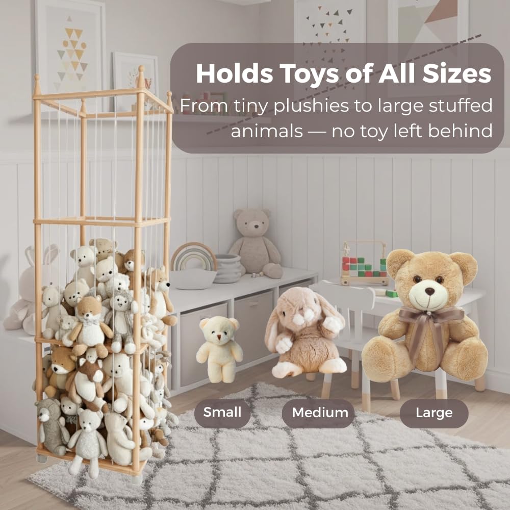 Wonder Space Wooden Stuffed Animal Storage Rack with Wheels, 54" Tall Toy Organizer for Kids Room, Safe & Eco-Friendly Plush Holder Shelf for Toddlers & Babies - Image 4